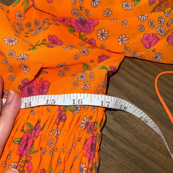 For Love & Lemons Peony Smocked mini dress Large orange floral - Picture 16 of 16